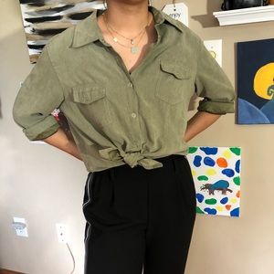 Green Swede Button Blouse